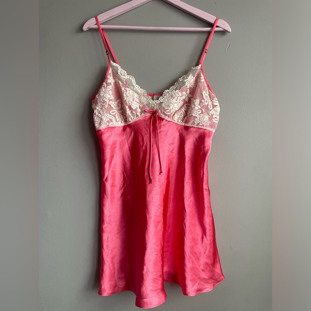In Bloom Pink Satin Chemise with White Lace